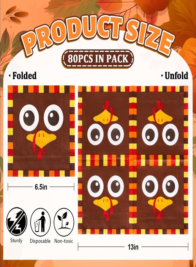 Whaline 80Pcs Thanksgiving Turkey Paper Napkins Funny Turkey Face Disposable Napkins Fall Autumn Luncheon Dinner Napkins for Holiday Birthday Table Decor Party Supplies - Image 2